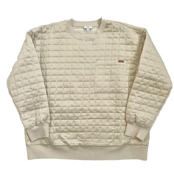 LUNYA Quilted Silk Sweatshirt In Swan White M Crew Neck Pullover Chest Pocket - Picture 1 of 5